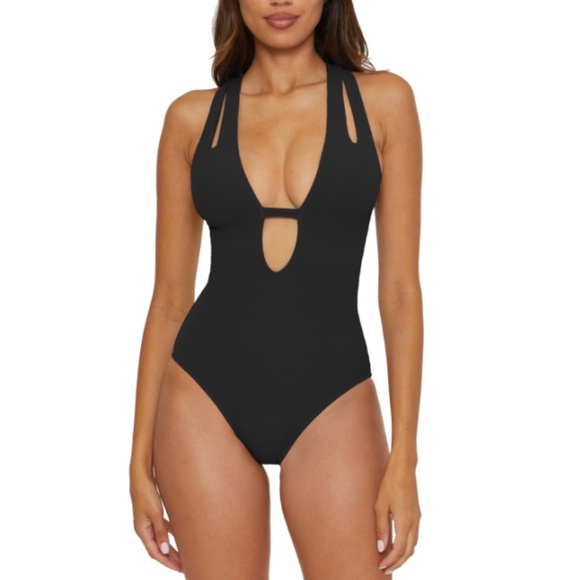 NWT Becca Women's Pucker up Tear Drop One-Piece Swimsuit - Black - Picture 1 of 2
